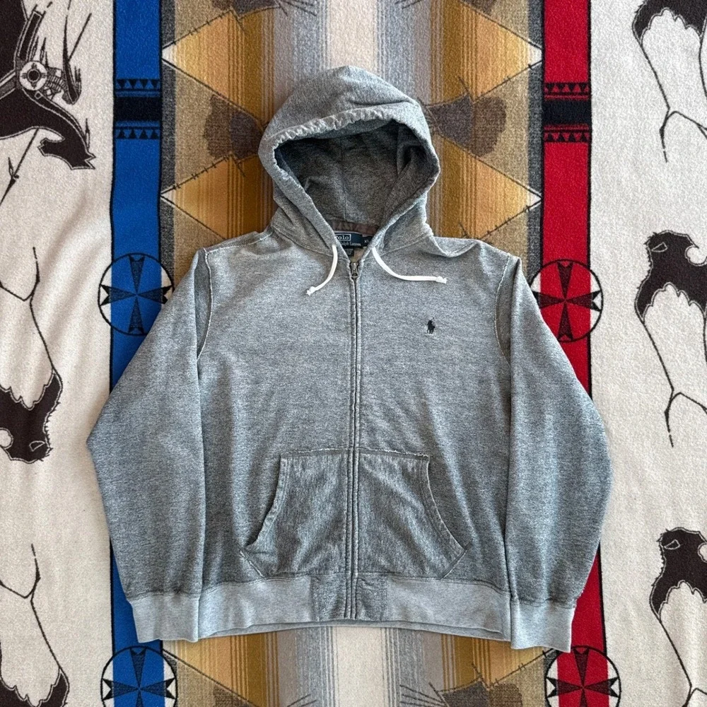Polo Ralph Lauren Mens XL Gray Full Zip Hoodie Cotton Pony Logo Sweatshirt